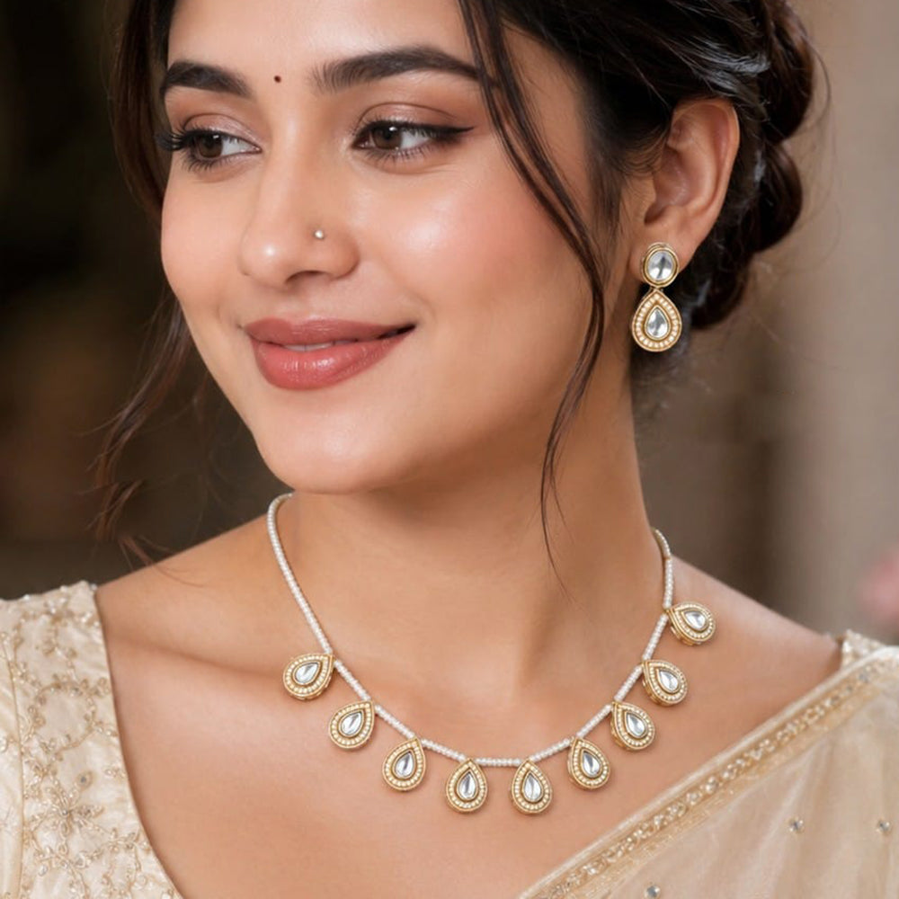 NAFJ Designer Kundan Stone And Pearl Jewellery Set for Women