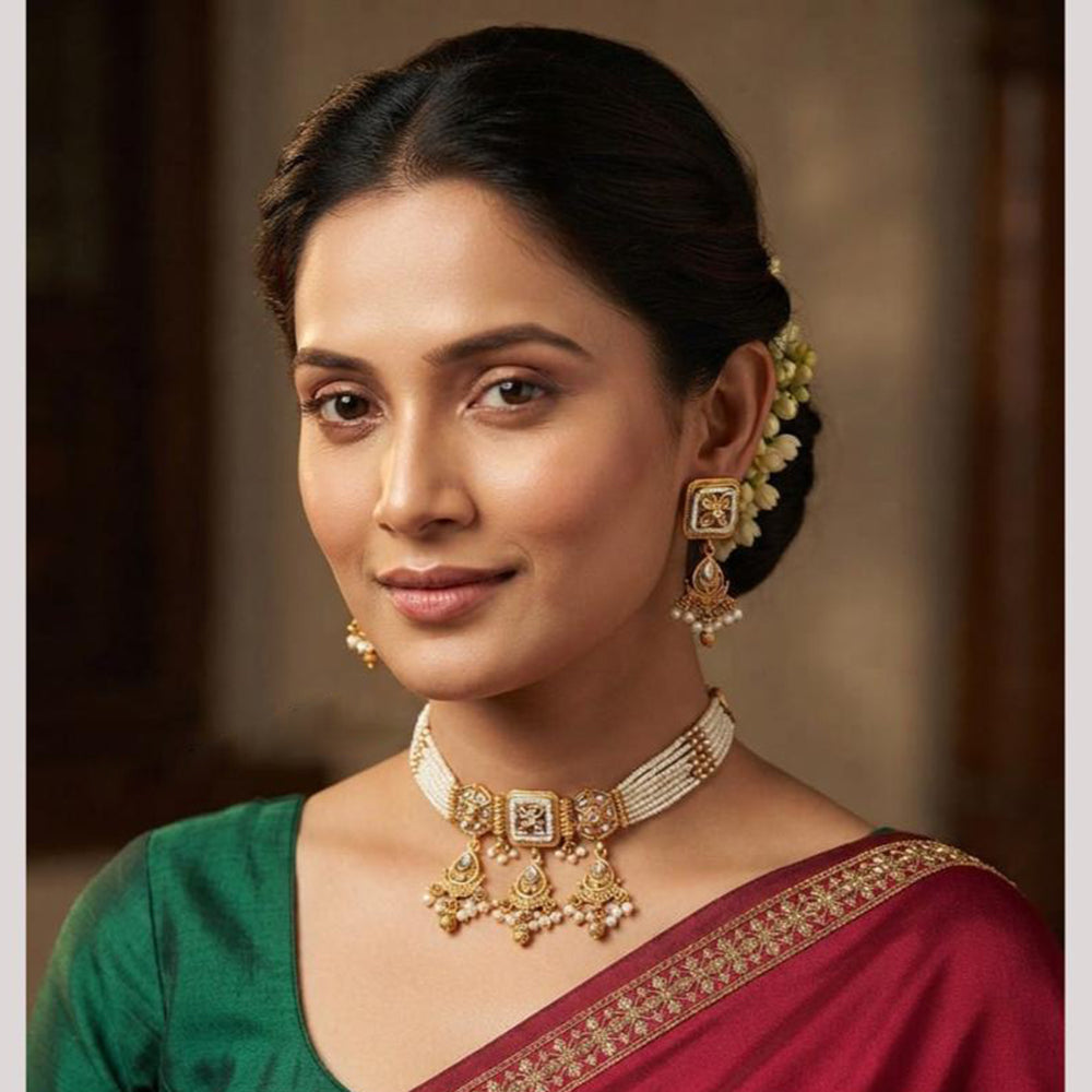 NAFJ Graceful Pota Stone And Pearl Choker Necklace Set