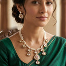 NAFJ Graceful Polki Kundan Stone And Pearl Necklace Set