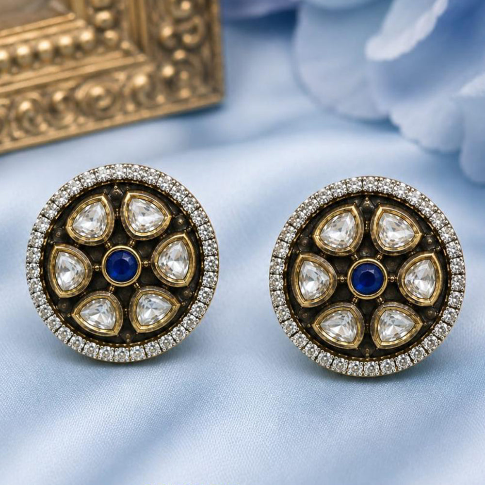 NAFJ Elegant  Polki Kundan Stone Stud Earrings