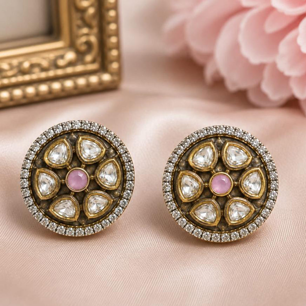 NAFJ Elegant  Polki Kundan Stone Stud Earrings
