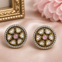 NAFJ Elegant  Polki Kundan Stone Stud Earrings