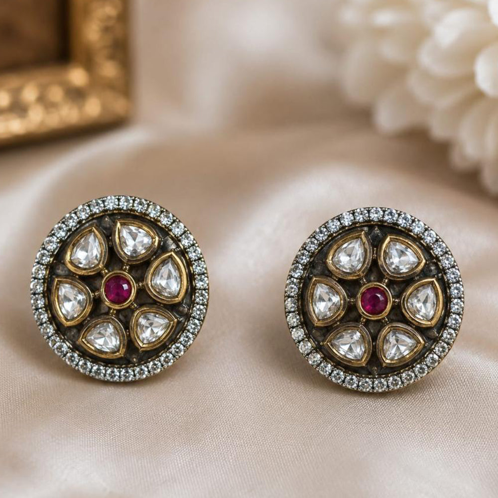 NAFJ Elegant  Polki Kundan Stone Stud Earrings