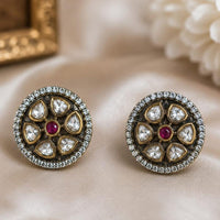 NAFJ Elegant  Polki Kundan Stone Stud Earrings