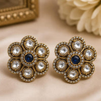 NAFJ Elegant Polki Kundan Stone Floral Stud Earrings