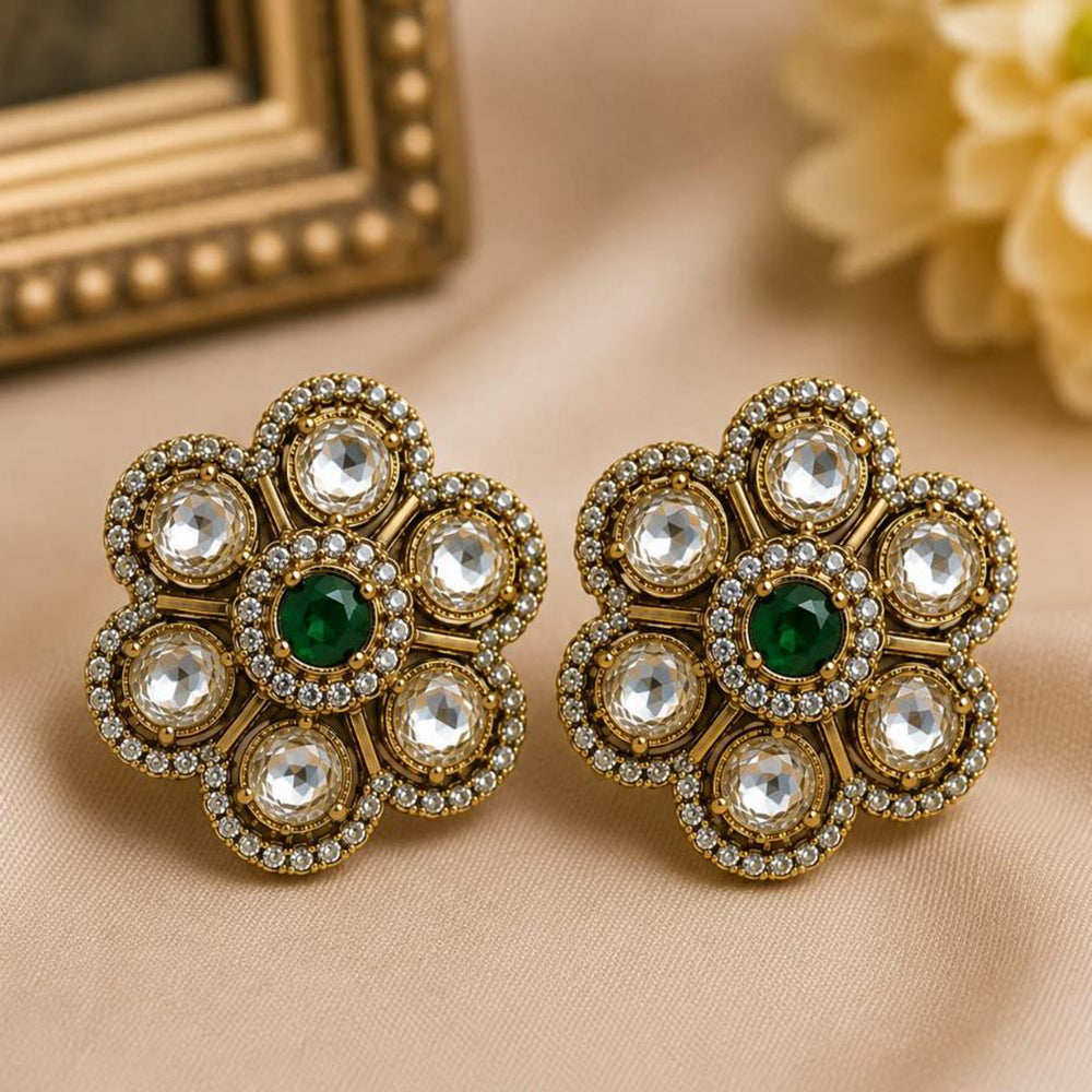 NAFJ Elegant Polki Kundan Stone Floral Stud Earrings
