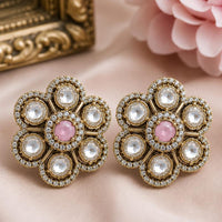 NAFJ Elegant Polki Kundan Stone Floral Stud Earrings