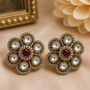 NAFJ Elegant Polki Kundan Stone Floral Stud Earrings
