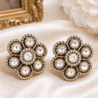 NAFJ Elegant Polki Kundan Stone Floral Stud Earrings