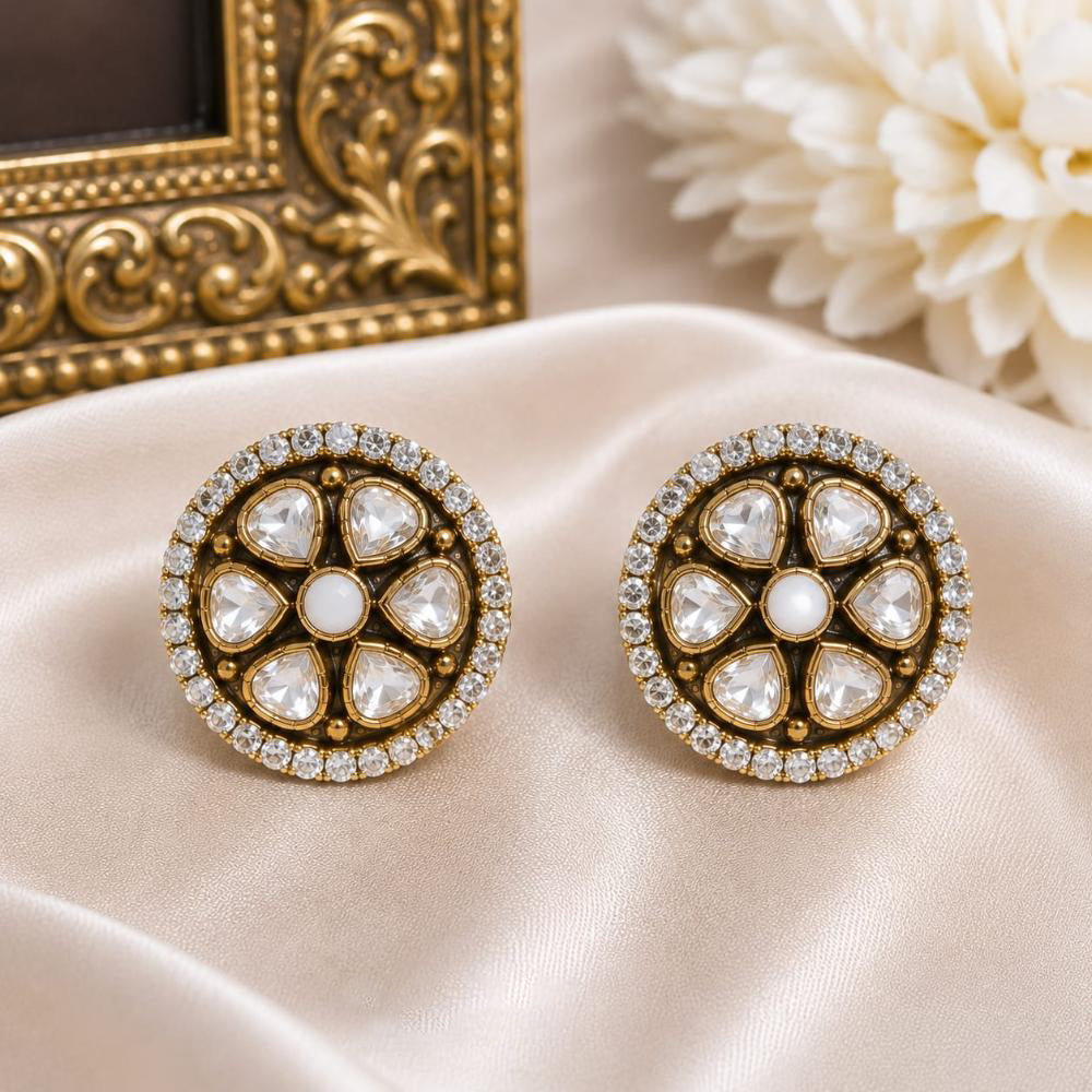 NAFJ Elegant Polki Kundan Stone Floral Stud Earrings