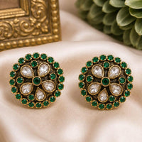 NAFJ Polki Kundan And Austrian Stone Floral Stud Earrings