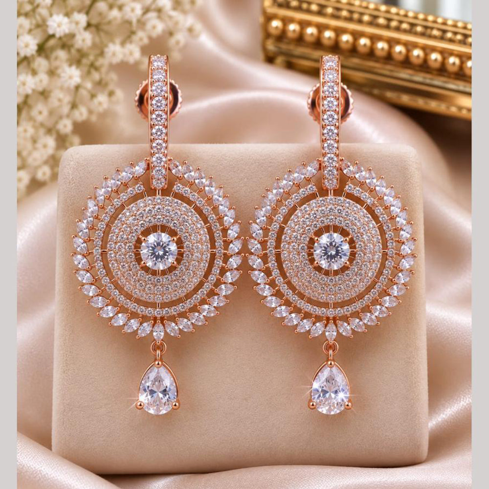 NAFJ Rose Gold Plated Crystal Stone Dangler Earrings for Women