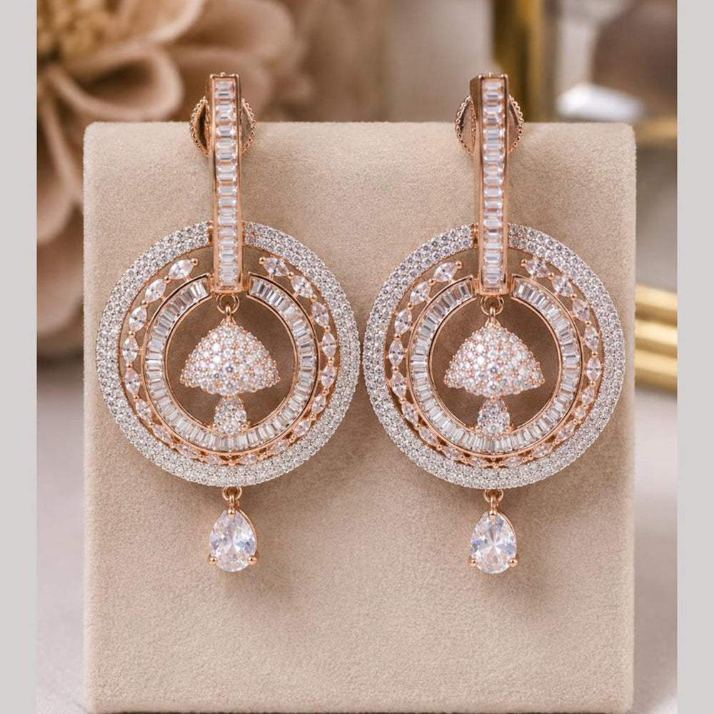NAFJ Rose Gold Plated AD Stone Dangler Earrings for Women