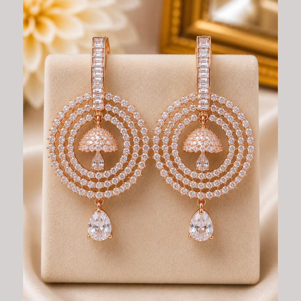NAFJ Rose Gold Plated AD Stone Dangler Earrings for Women
