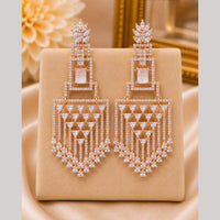 NAFJ Rose Gold Plated Crystal And Ad Stone Dangler Earrings for Women