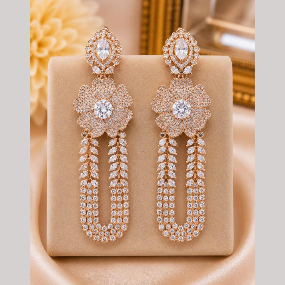 NAFJ Rose Gold Plated Crystal Stone Floral Dangler Earrings for Women