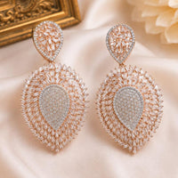 NAFJ Rose Gold Plated AD Stone Floral Dangler Earrings for Women