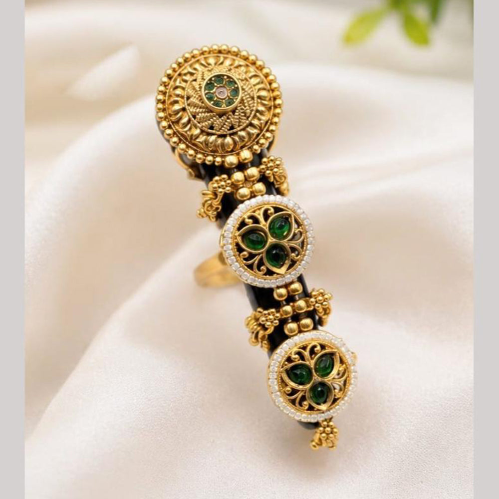 NAFJ Royal Pota Stone Statement Double Finger Ring for Women