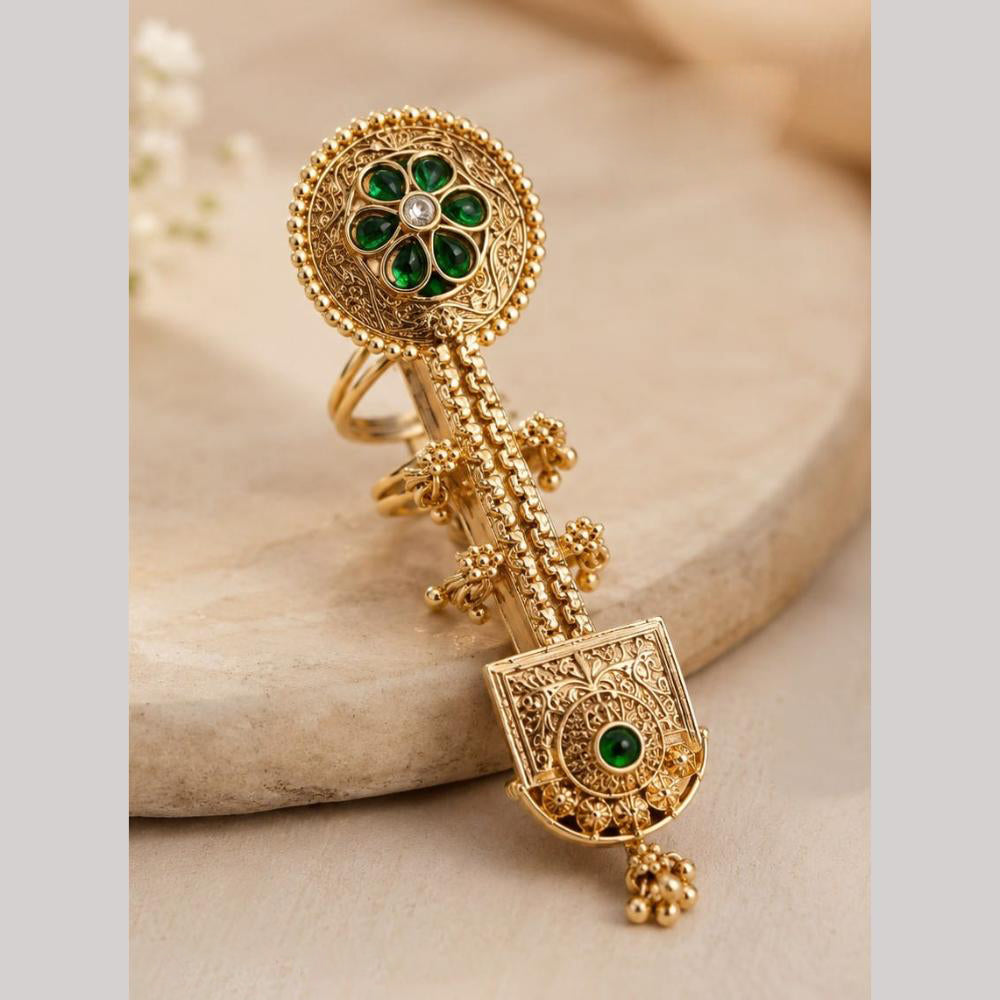 NAFJ Royal Pota Stone Statement Double Finger Ring for Women