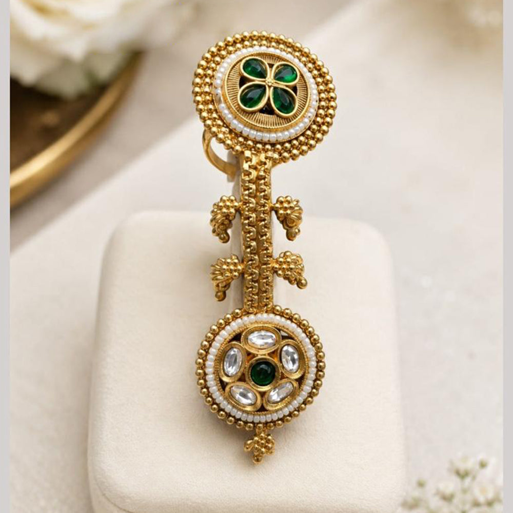 NAFJ Royal Pota Stone Statement Double Finger Ring for Women