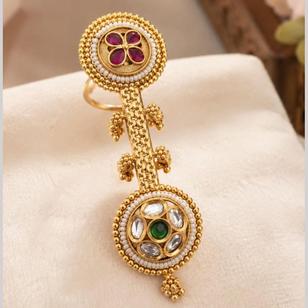 NAFJ Royal Pota Stone Statement Double Finger Ring for Women