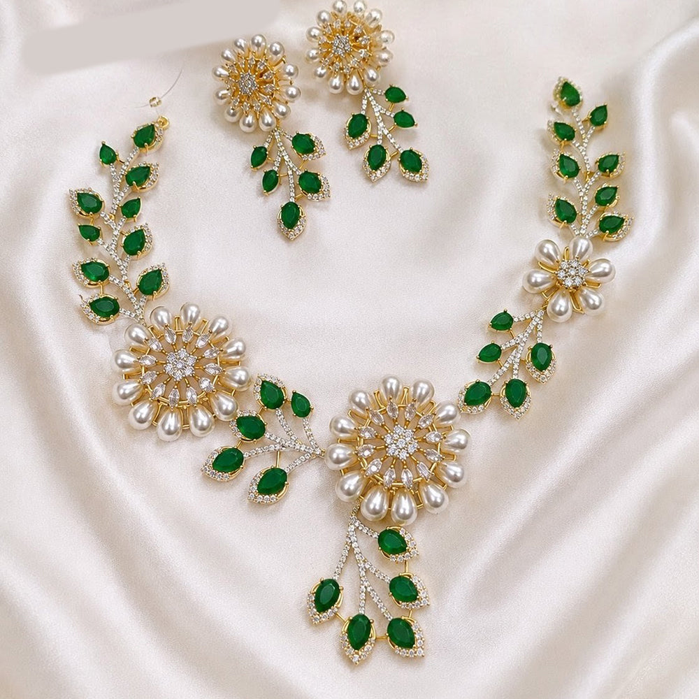 NAFJ Graceful Austrian Stone And Pearl Choker Necklace Set
