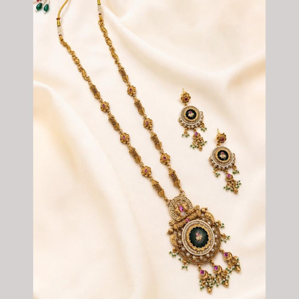NAFJ Graceful Pota Stone And Pearl Long Necklace Set