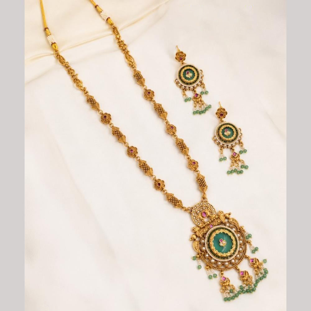 NAFJ Graceful Pota Stone And Pearl Long Necklace Set
