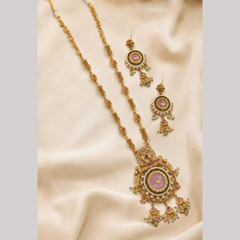 NAFJ Graceful Pota Stone And Pearl Long Necklace Set
