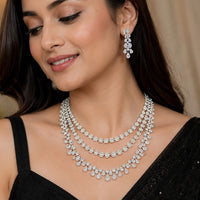 NAFJ Graceful Crystal Stone Three Layer Necklace Set