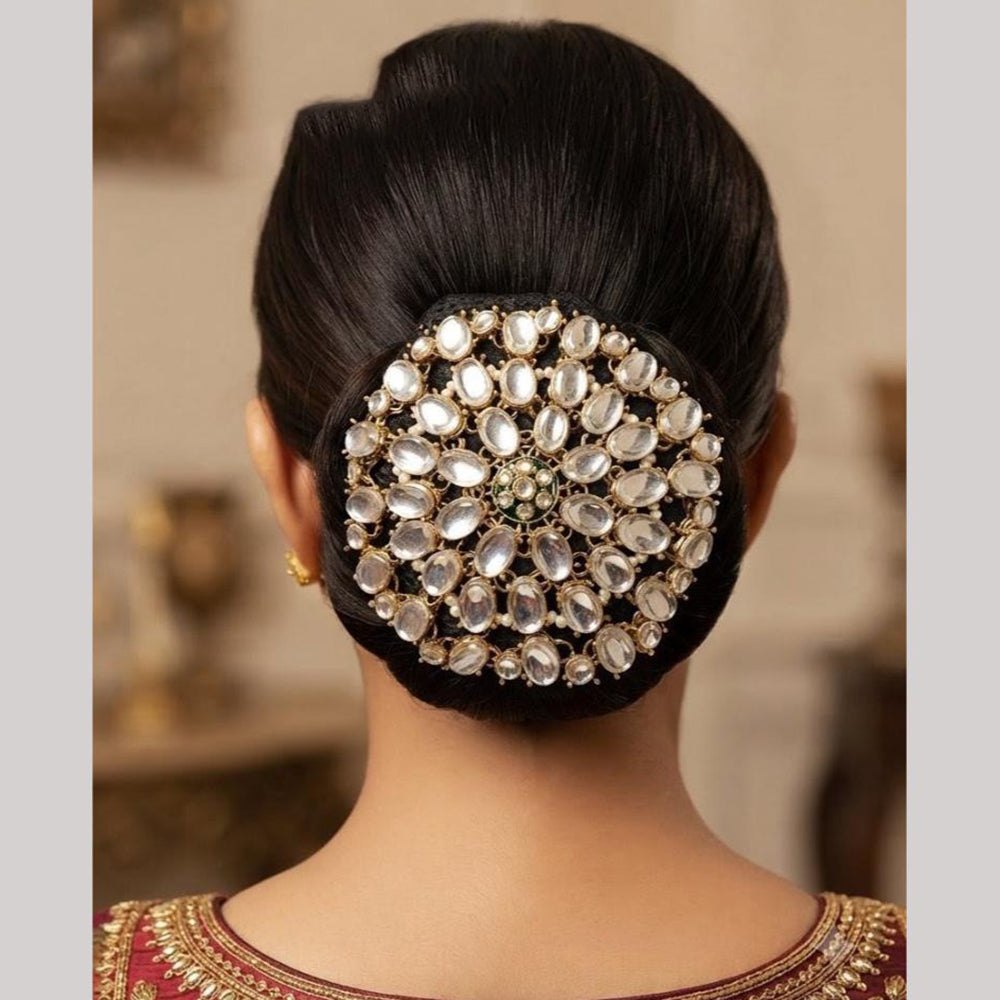 NAFJ Elegant Kundan Stone Hair Bun Cover for Women