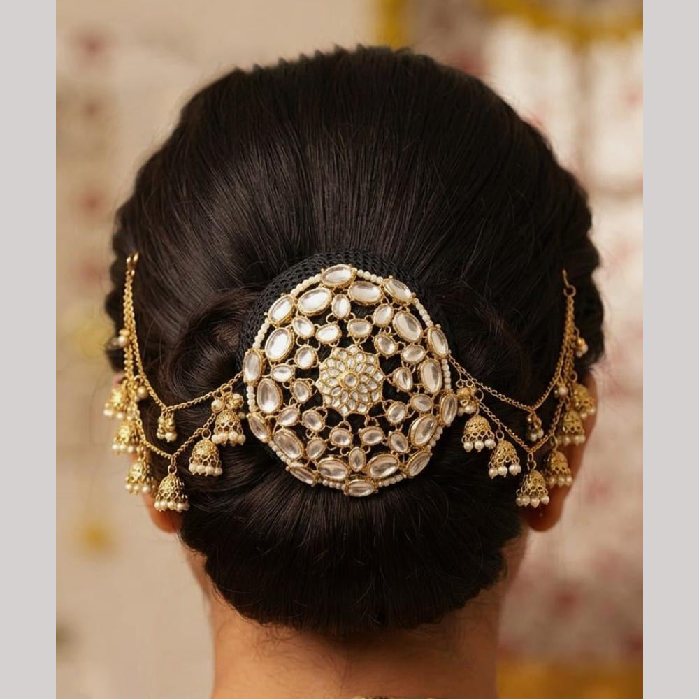 NAFJ Elegant Kundan Stone Hair Bun Cover for Women