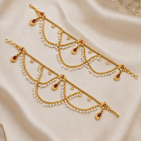 NAFJ Gold Plated Kundan Stone And Pearl Payal / Anklet