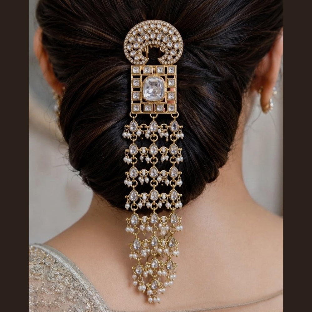 NAFJ Elegant Kundan Stone Hair Bun Cover for Women