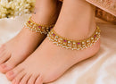 NAFJ Gold Plated Kundan Stone And Pearl Payal / Anklet