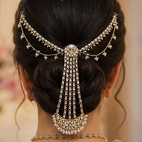 NAFJ Elegant Kundan Stone Hair Bun Cover for Women