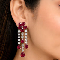 NAFJ Silver Plated Ad Stone Floral Dangler Earrings for Women