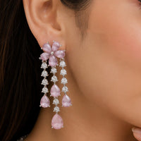 NAFJ Silver Plated Ad Stone Floral Dangler Earrings for Women