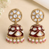 NAFJ Polki Kundan And Meenakari Jhumki Earrings