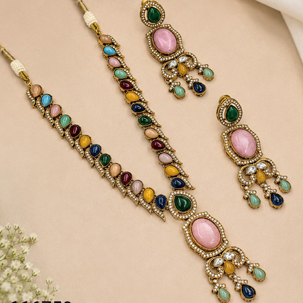 NAFJ Graceful Monalisa And Austrian Stone  Long Necklace Set
