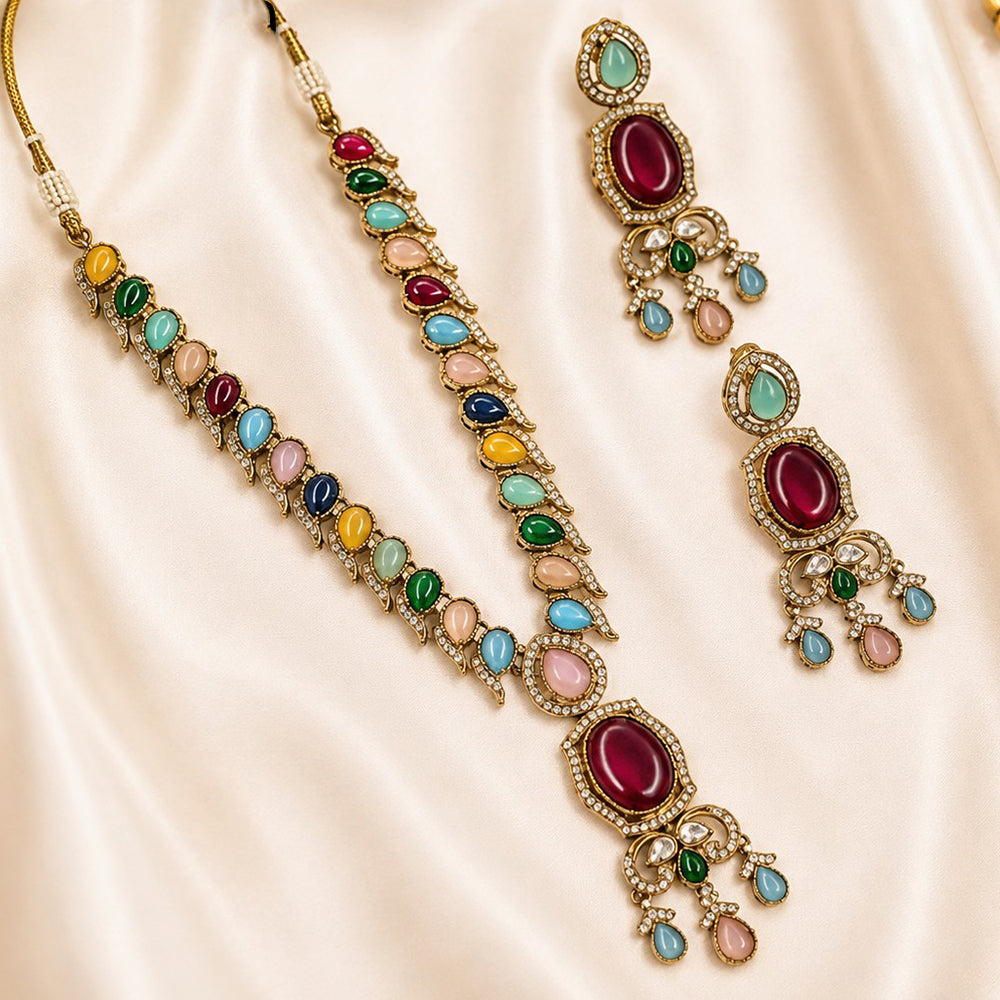 NAFJ Graceful Monalisa And Austrian Stone  Long Necklace Set