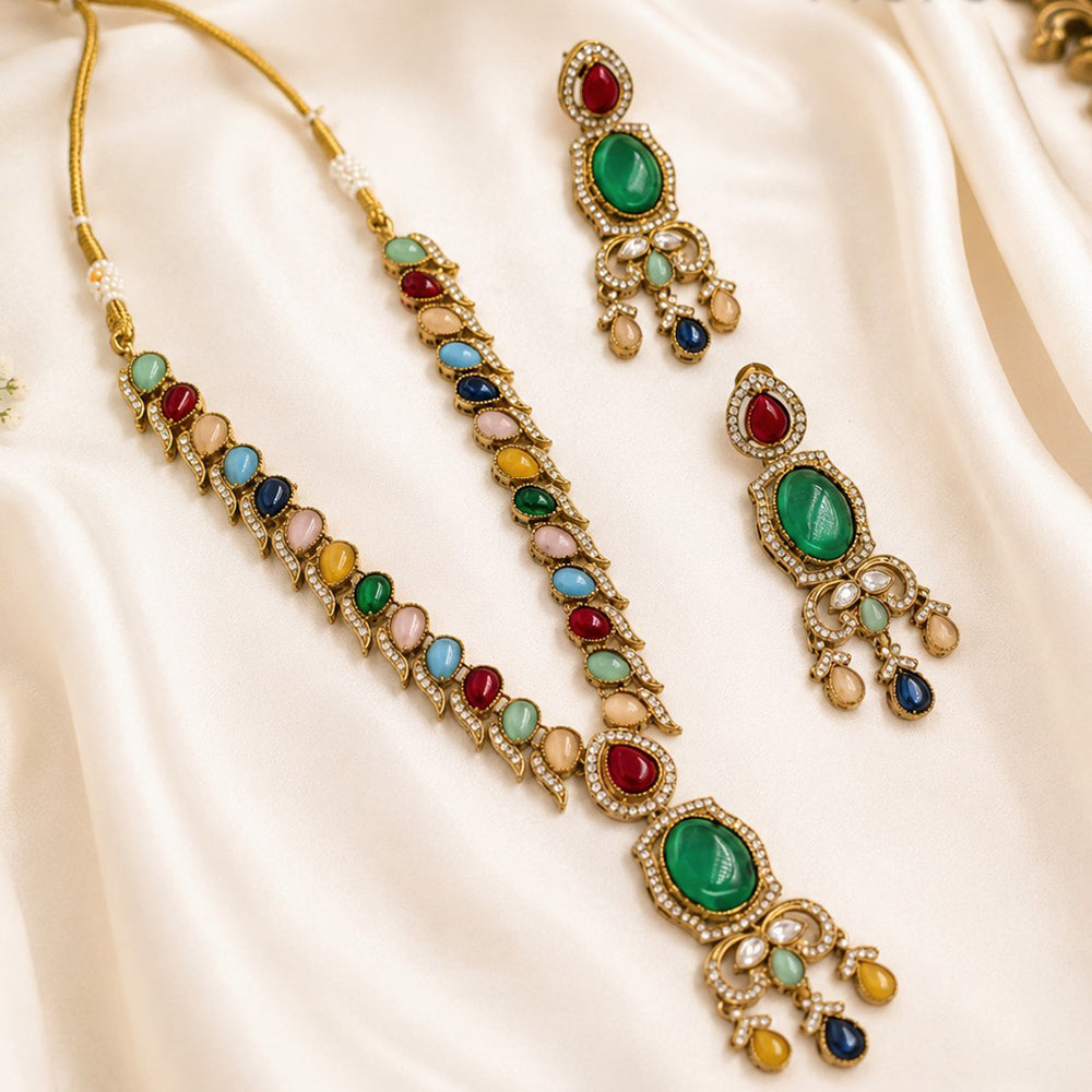 NAFJ Graceful Monalisa And Austrian Stone  Long Necklace Set