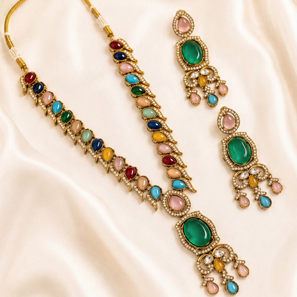 NAFJ Graceful Monalisa And Austrian Stone Long Necklace Set