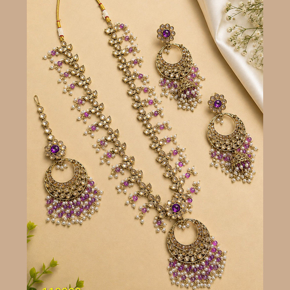 NAFJ Grand Polki Kundan Stone And Pearl Long Necklace Set