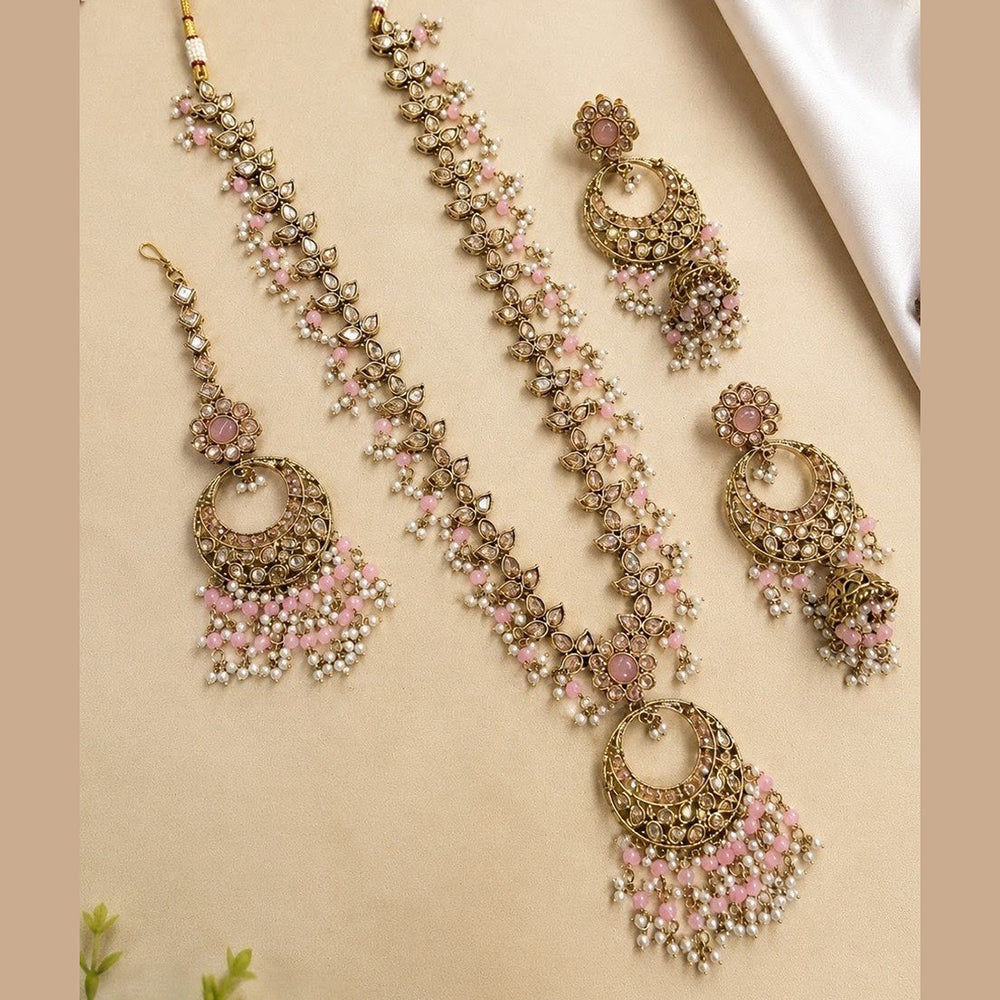 NAFJ Grand Polki Kundan Stone And Pearl Long Necklace Set