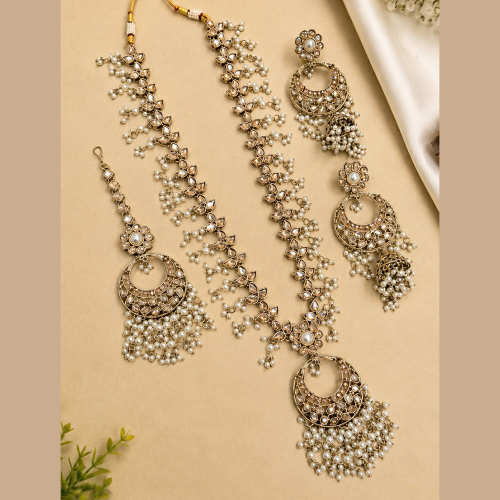 NAFJ Grand Polki Kundan Stone And Pearl Long Necklace Set