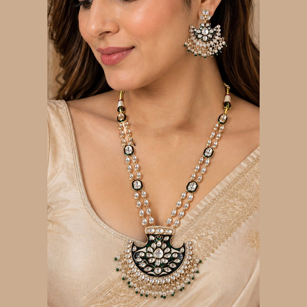 NAFJ Grand Polki Kundan Stone And Meenakari Long Necklace Set