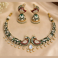 NAFJ Grand Polki Kundan Stone And Meenakari Peacock Choker Necklace Set