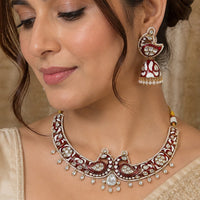 NAFJ Grand Polki Kundan Stone And Meenakari Peacock Choker Necklace Set