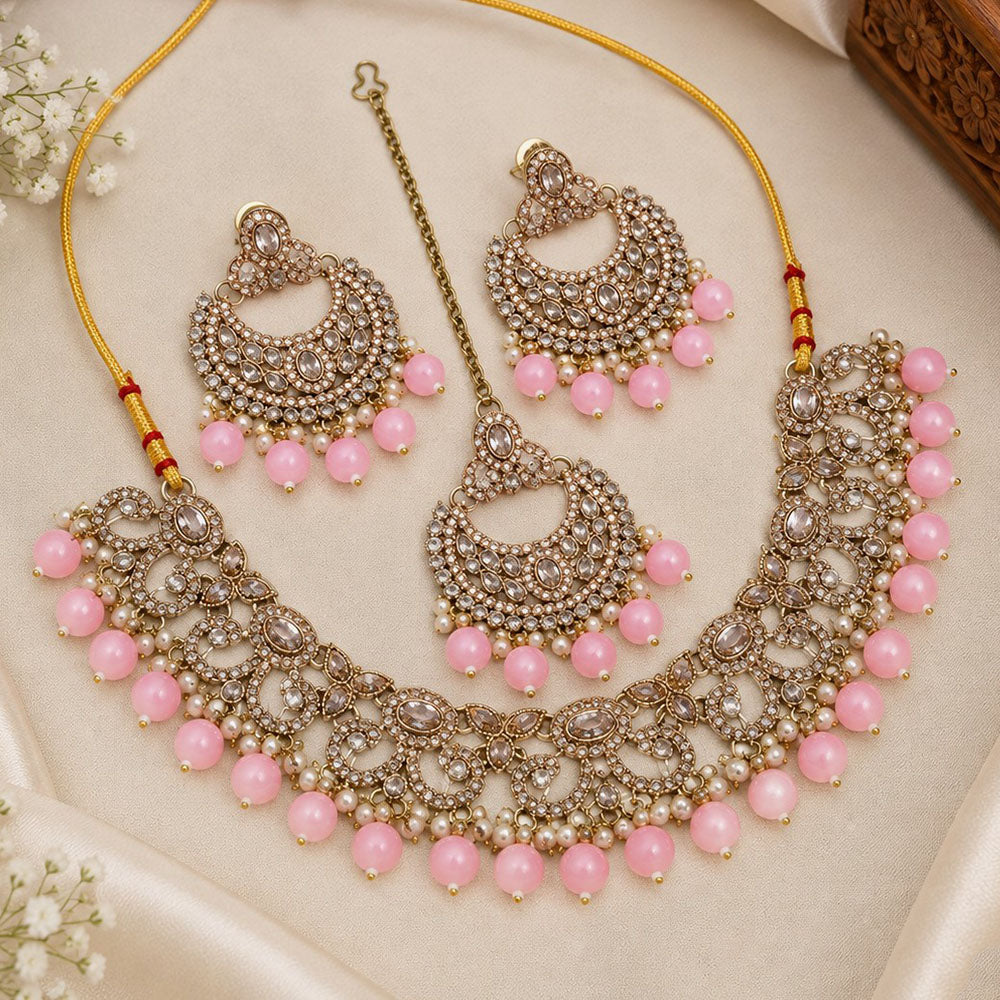 NAFJ Glamorous Crystal Stone And Beads Necklace Set